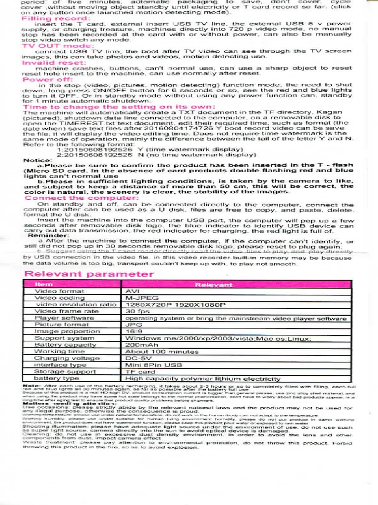 Sq11 Full HD 1080p Mini DV Camera Manual 028 PDF Video Usb