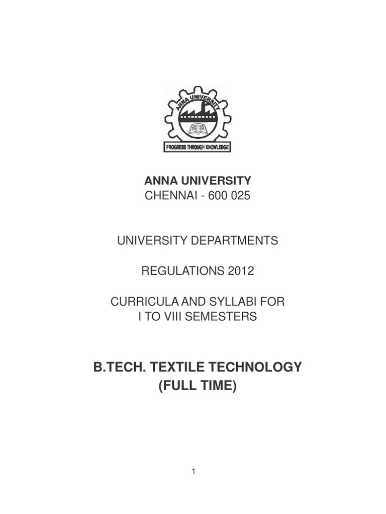 B.Tech Textile Technology Syllabus 2012 | PDF | Spinning (Textiles ...