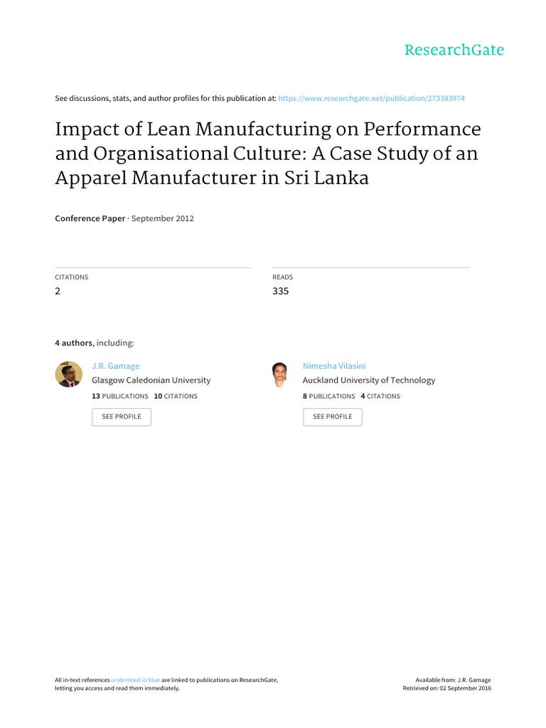Impact of Lean Manufacturing On Performance - SL Garments PDF | PDF ...