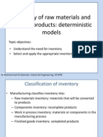 Inventory of Raw Materials and Finished Products: Deterministic Models Models