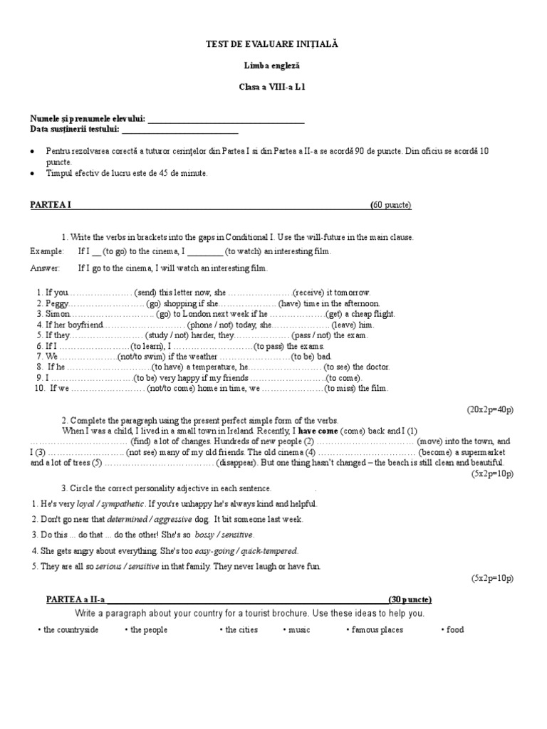 52066810 Teste La Limba Engleza Clasa 9 Moldova 2011 Languages Language Arts Discipline