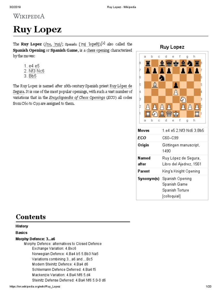 Ruy Lopez - Wikipedia, PDF, Traditional Games