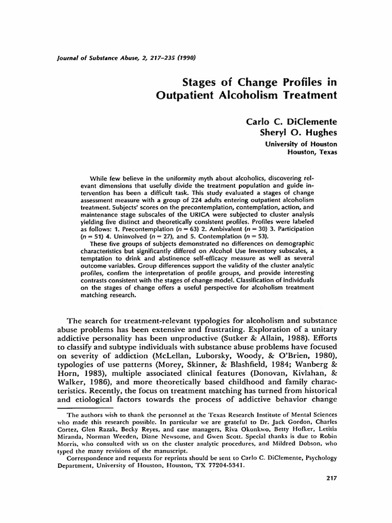 Stages of Change Profiles in Outpatient Alcoholism Treatment PDF | PDF ...