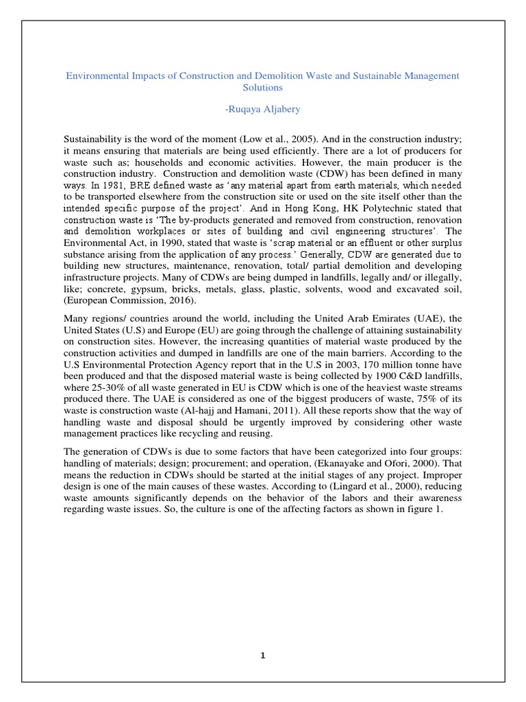 Environmental Impacts of Construction and Demolition Waste and ...