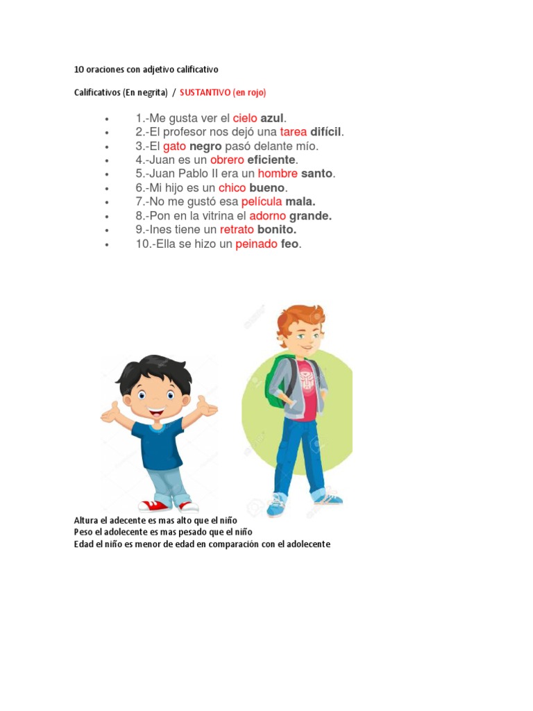 10 Oraciones Con Adjetivo Calificativo