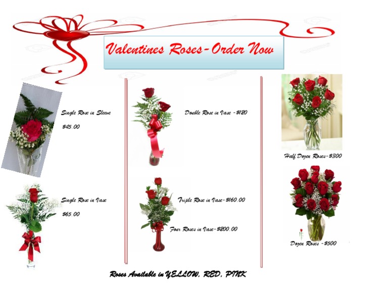 Valentines Roses-Order Now: Roses Available in YELLOW, RED, PINK | PDF