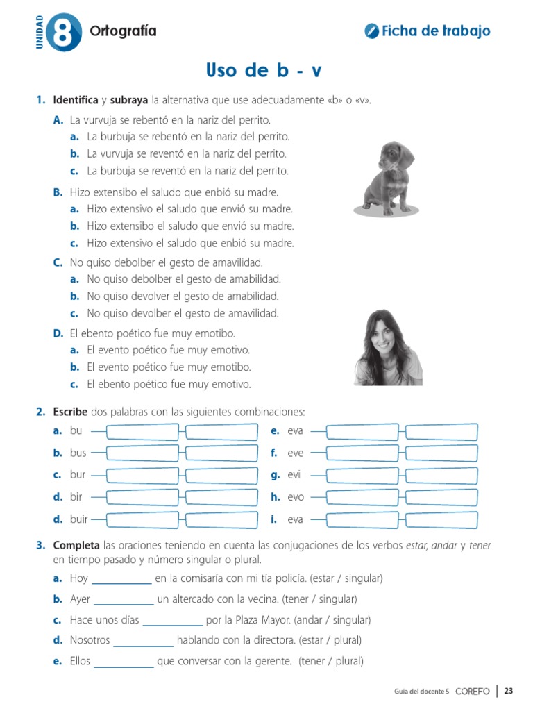 Ejercicios de ortografía: uso de b y v | PDF | Idiomas | Artes del ...