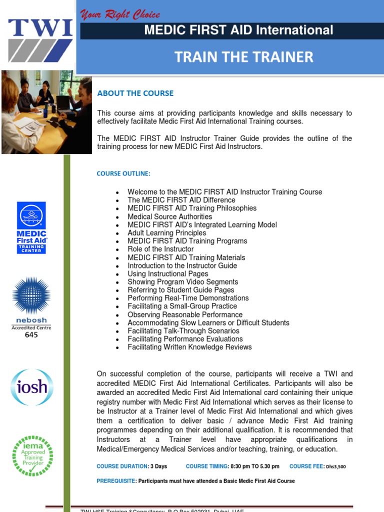 Medic First Aid Train The Trainer Course PDF First Aid Payments