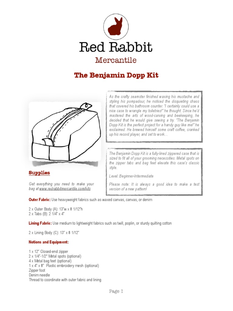 Benjamin Dopp Kit Sewing Pattern | PDF | Seam (Sewing) | Sewing