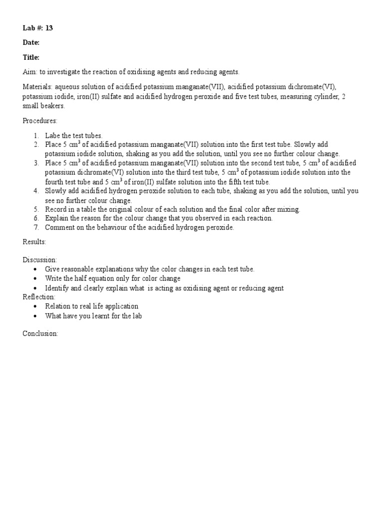Redox Reactions with Potassium Manganate | PDF | Redox | Chemistry