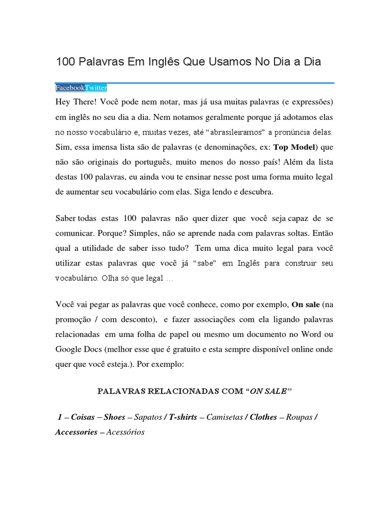 100 Palavras em Inglês Que Usamos No Dia A Dia | PDF | Computação e ...