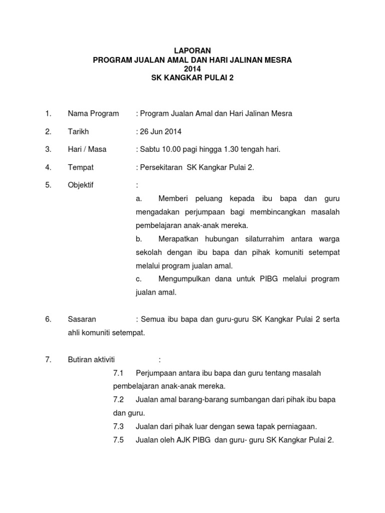 Laporan Jualan Amal Dan Hari Terbuka Skkp2 2014 Docx