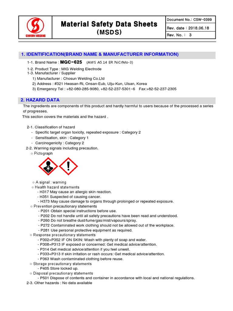 Msds Chosun | PDF | Silicon Dioxide | Welding
