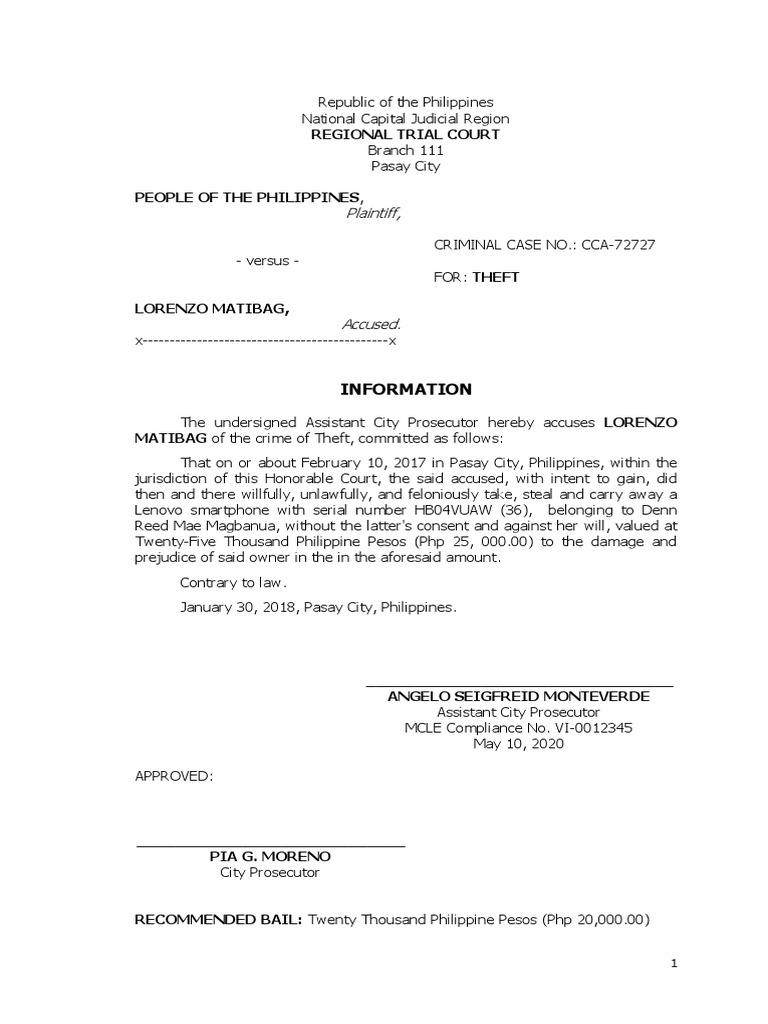 RTC Decision on Theft Case: Matibag | PDF | Prosecutor | Theft