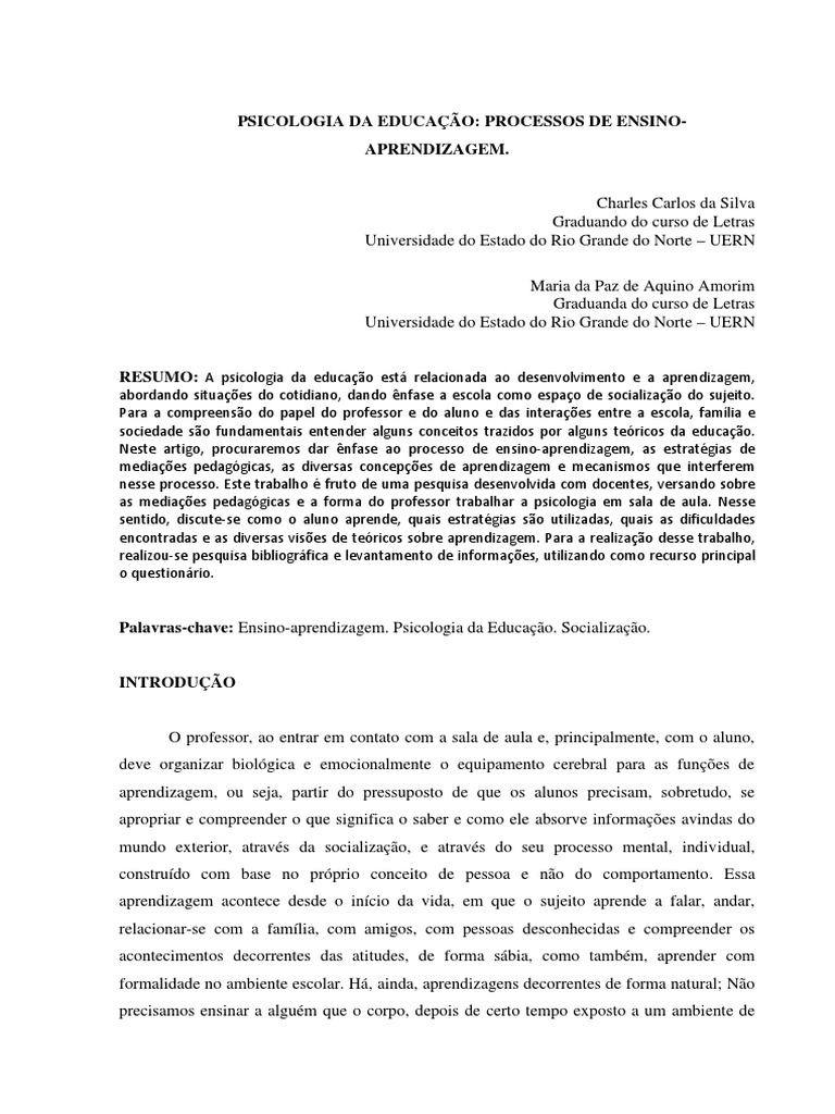 Psicologia da Educação e Aprendizagem | PDF | Behaviorismo | Aprendizado