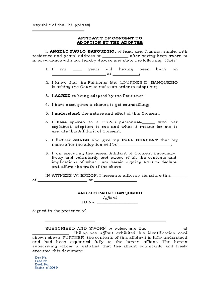 Affidavit of Consent to Adoption | PDF | Law