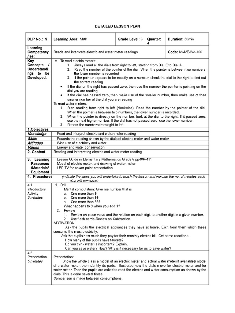 Detailed Lesson Plan Math 6 | PDF | Pointer (Computer Programming) | Water
