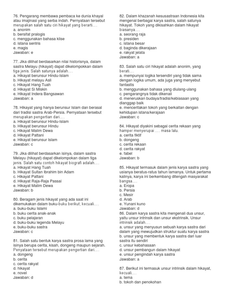 Contoh Soal Hikayat Dan Kunci Jawabannya  Learning by Doing