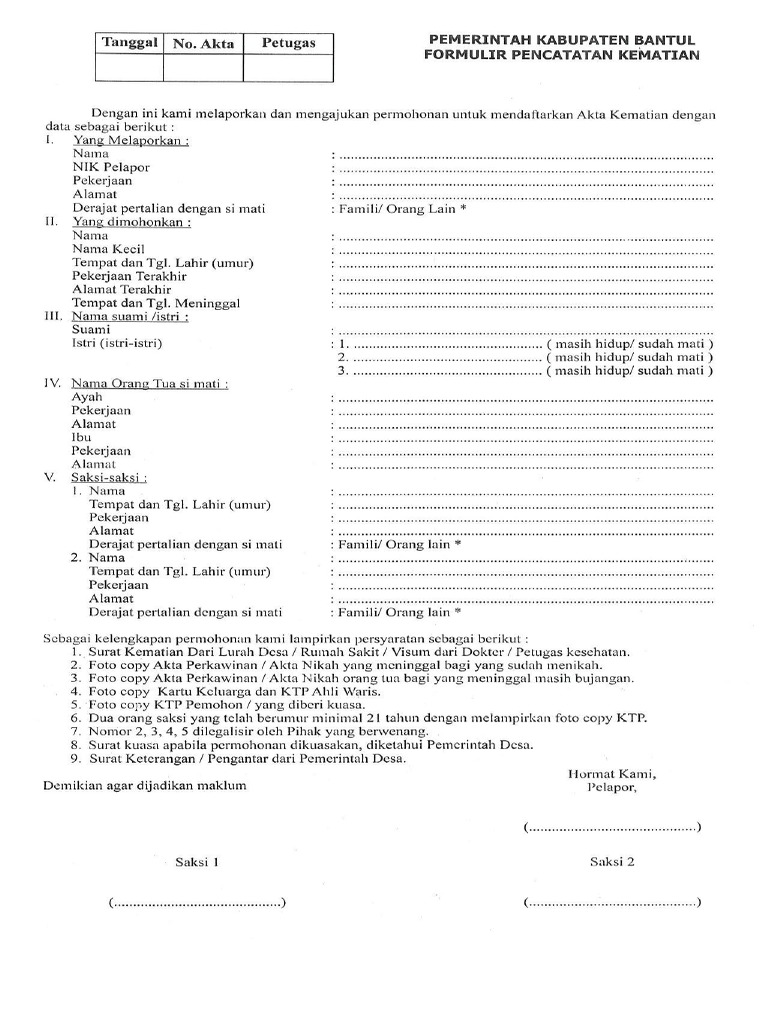 Formulir Pencatatan Kematian Pdf Pdf