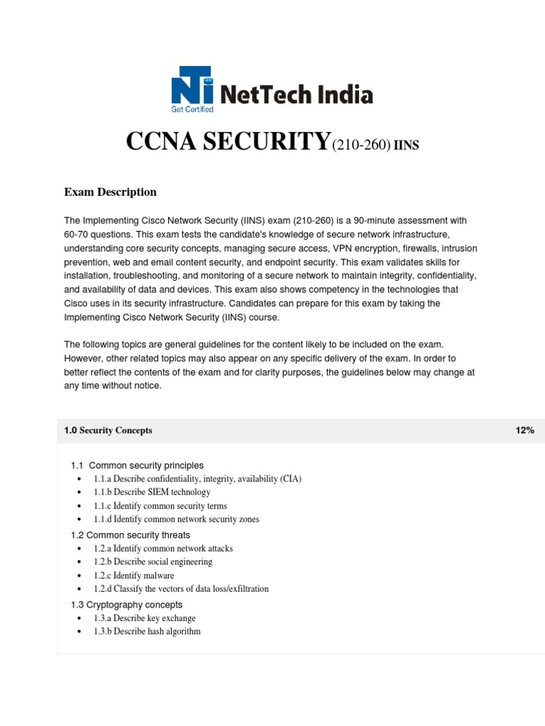 CCNA Security 210-260 Exam Overview | PDF | Cisco Certifications ...
