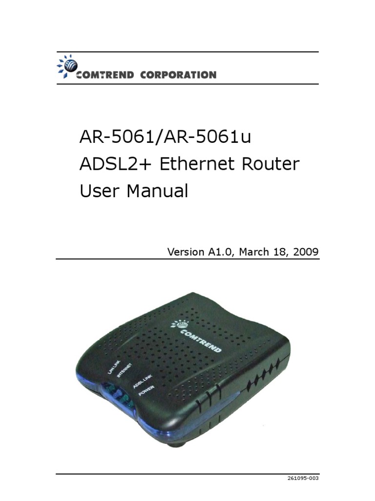 AR-5061/AR-5061u ADSL2+ Ethernet Router User Manual: Version A1.0 ...
