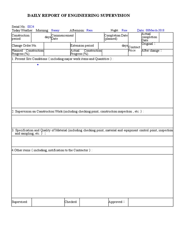 Daily Engineering Supervision Report | PDF