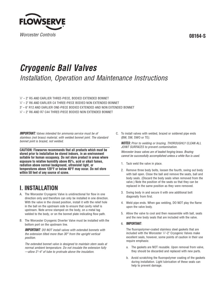 Cryogenic Ball Valves Installation, Operation and Maintenance