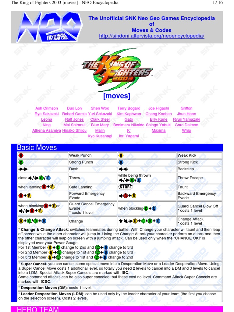KOF 2003 Moves and Combos Guide | PDF