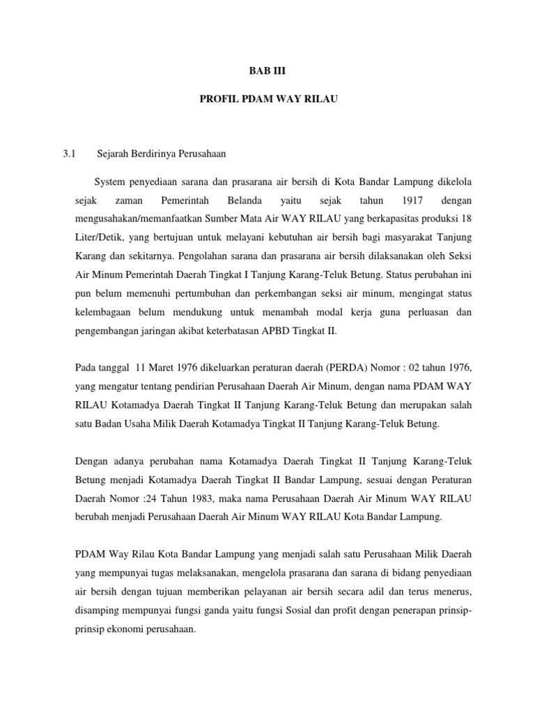 Profil PDAM Way Rilau Bandar Lampung | PDF | Teknologi & Rekayasa