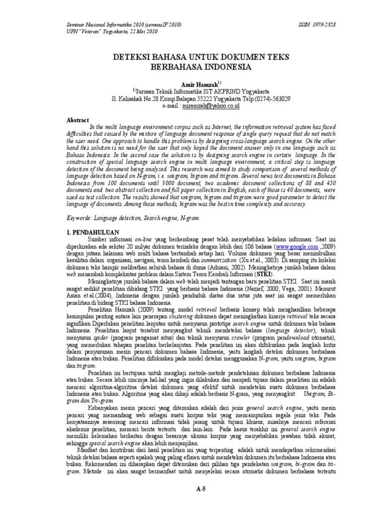 Deteksi Bahasa Untuk Dokumen Teks Berbahasa Indonesia | Information