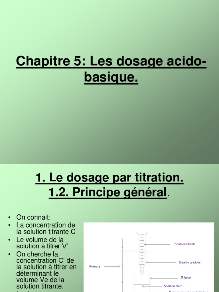 Dosage acido-basique : principes et courbes | PDF | Ph | Dosage