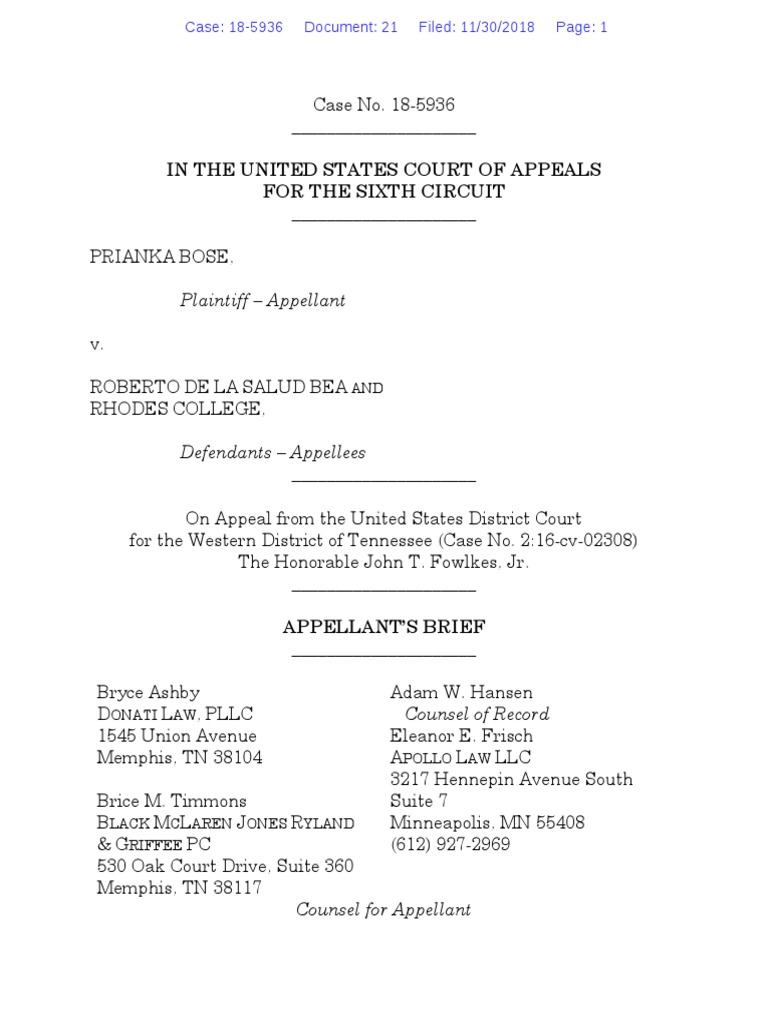 Bose v. Bea Title IX Appeal Brief | PDF | Defamation | Judgment (Law)