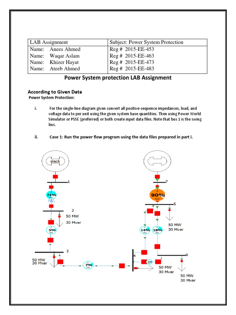 Power System Protection LAB Assignment According To Given Data PDF