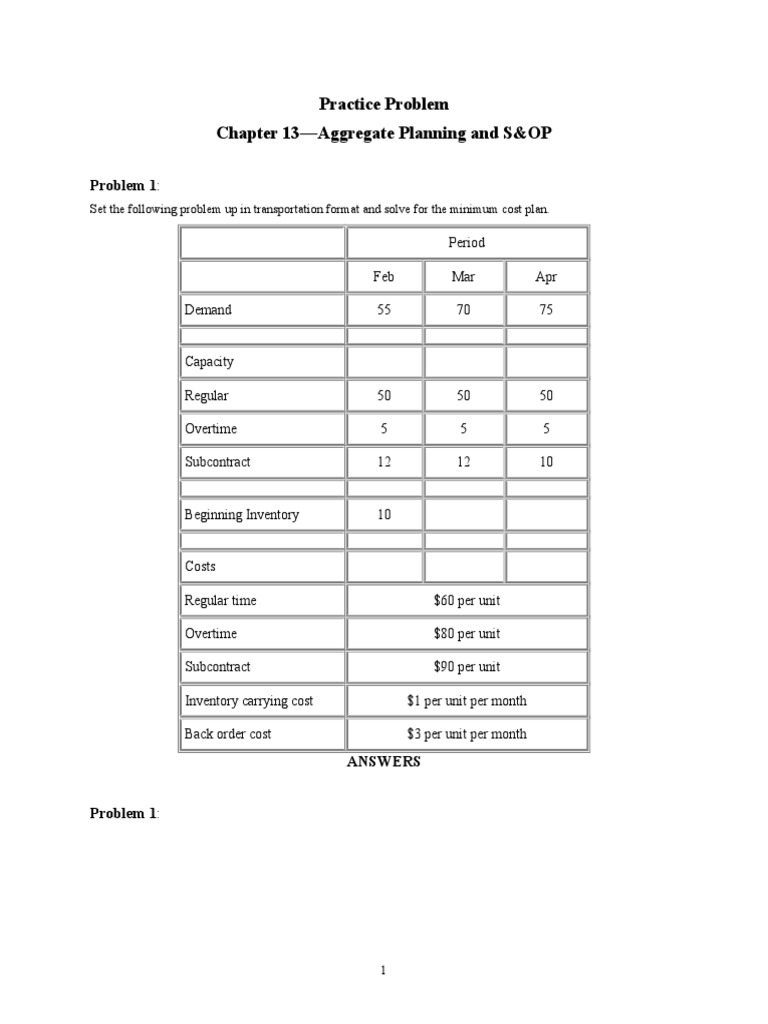 Practice Problem Chapter 13-Aggregate Planning and S&OP | PDF