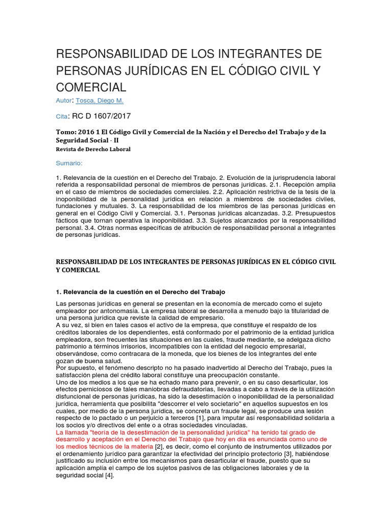 2019 Responsabilidad de Los Integrantes de Personas Jurídicas en El ...