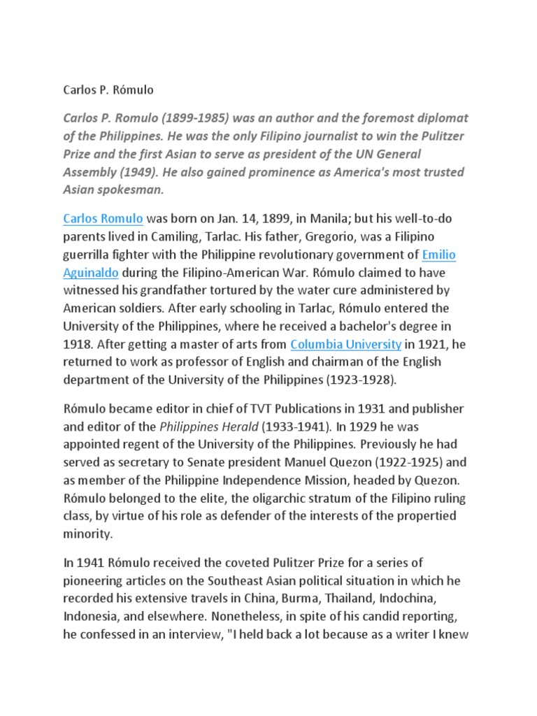 Carlos P. Rómulo: Carlos Romulo Emilio Aguinaldo | PDF | Douglas Mac ...