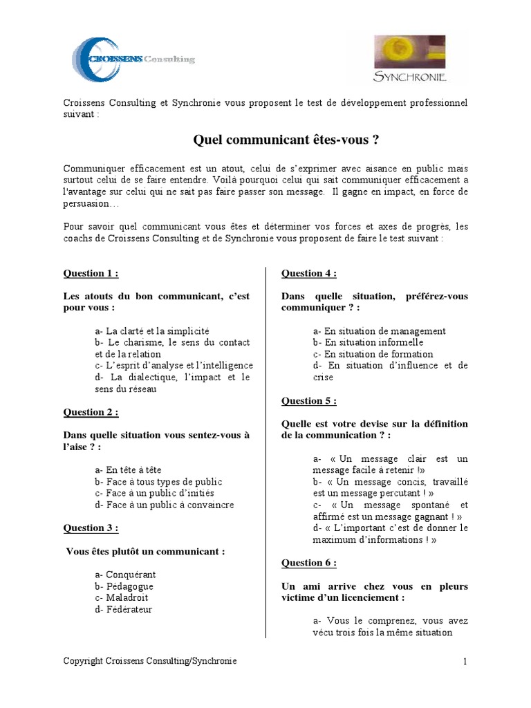 Test Communication | PDF | la communication | Cognition