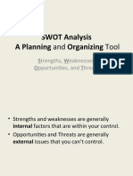 SWOT Analysis A Planning and Organizing Tool: Strengths, Weaknesses, Opportunities, and Threats