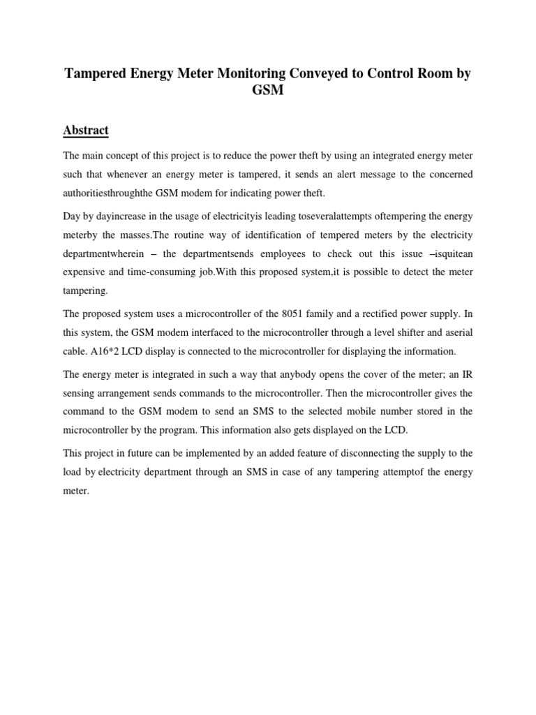 Energy Meter Tampering Alert System | PDF