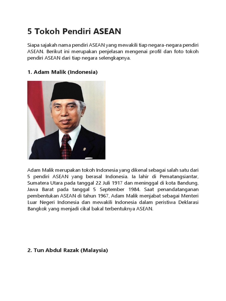 5 Tokoh Pendiri Asean
