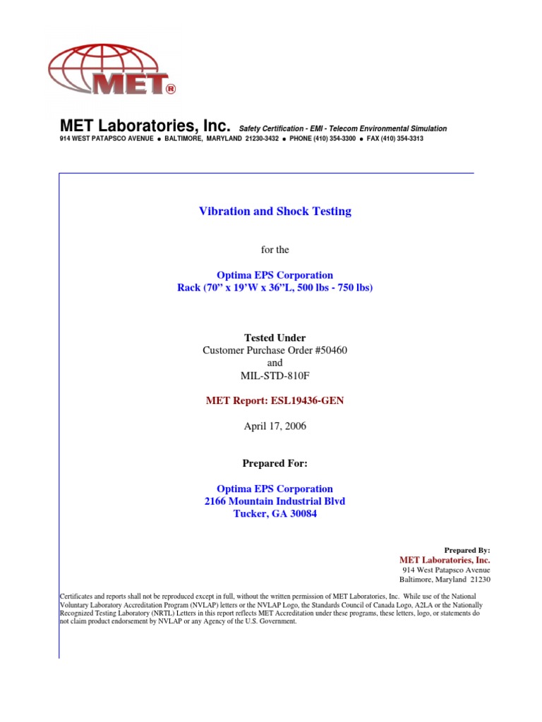 MET Laboratories, Inc. Vibration and Shock Testing Download Free PDF