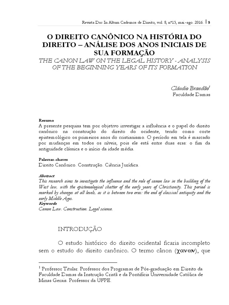 Direito Canônico Na História Do Direito Pdf Igreja Católica