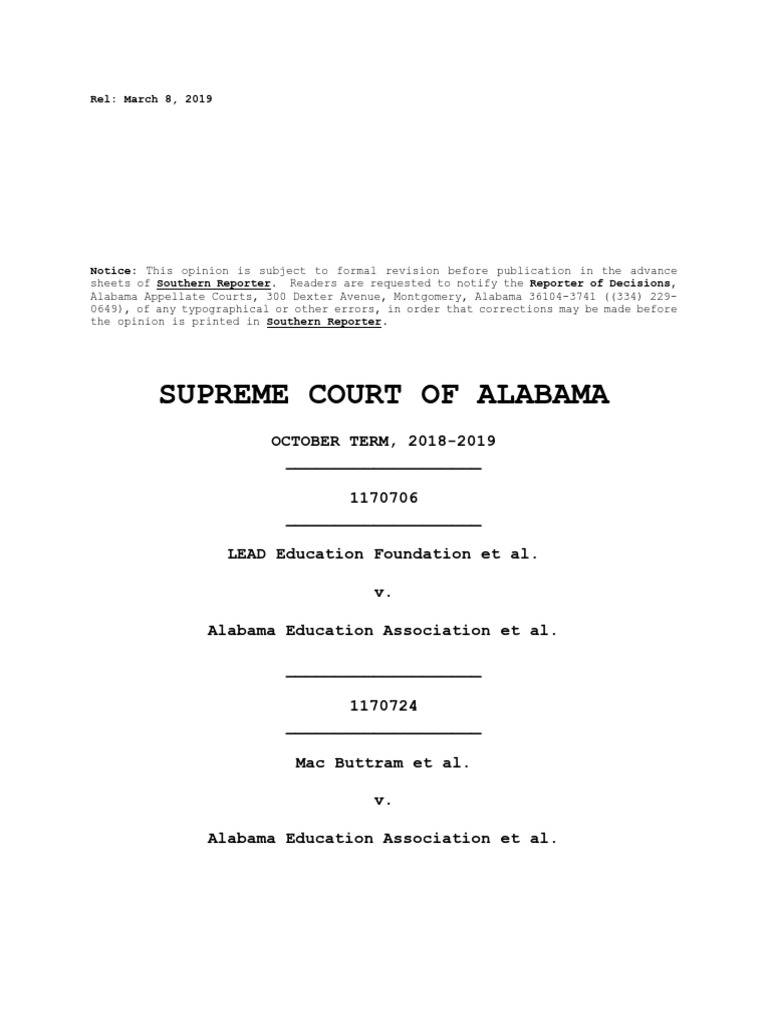 LEAD Academy Alabama Supreme Court Ruling March 8, 2019 PDF