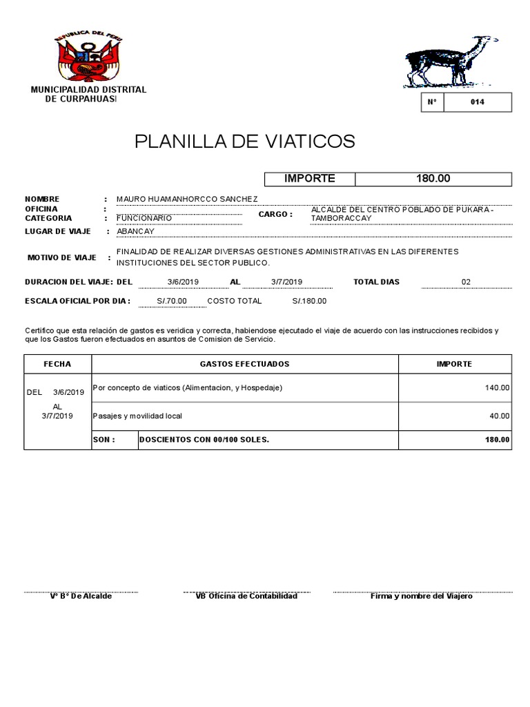 Planilla de Viaticos 10 | Business