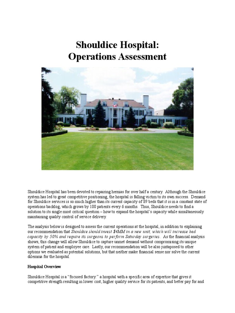 Shouldice Hospital Case Study Solution PDF | PDF | Hospital | Surgery