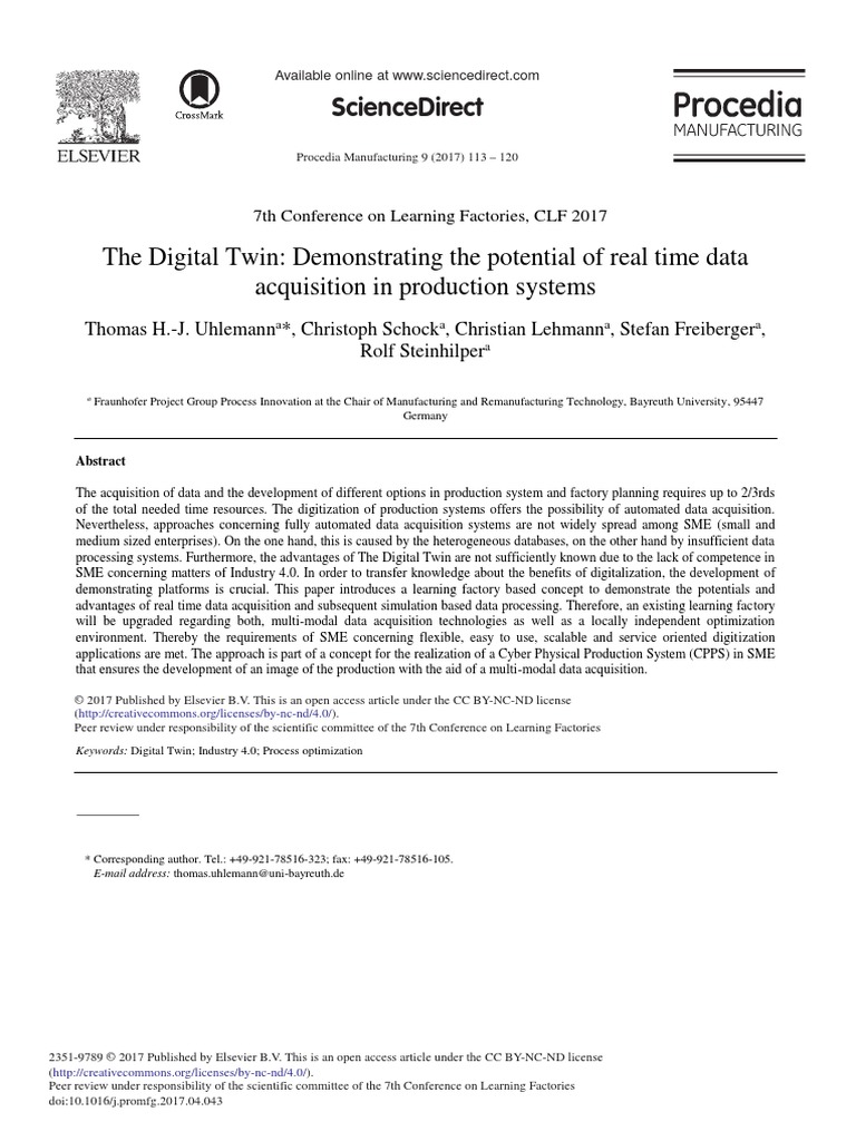 Demonstrating The Potential of Real Time Data Acquisition in Production ...