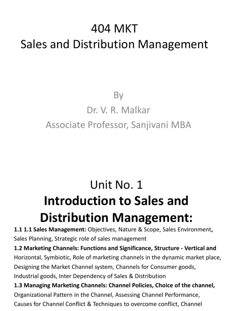 Sales and Distribution Management Overview | PDF | Retail | Sales