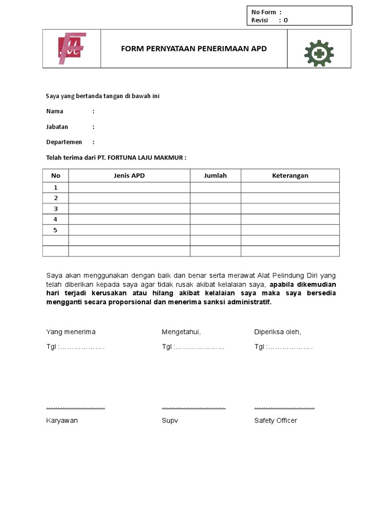 Form Pernyataan Penerimaan APD | PDF | Pengelolaan Keuangan & Uang | Hukum