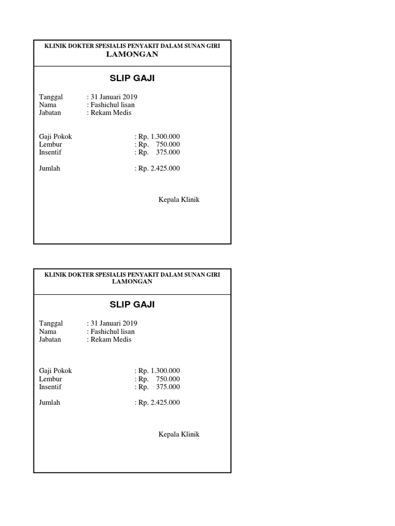 Contoh Slip Gaji
