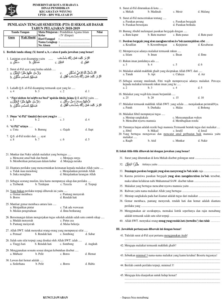 Soal Uts Kelas 4 2019